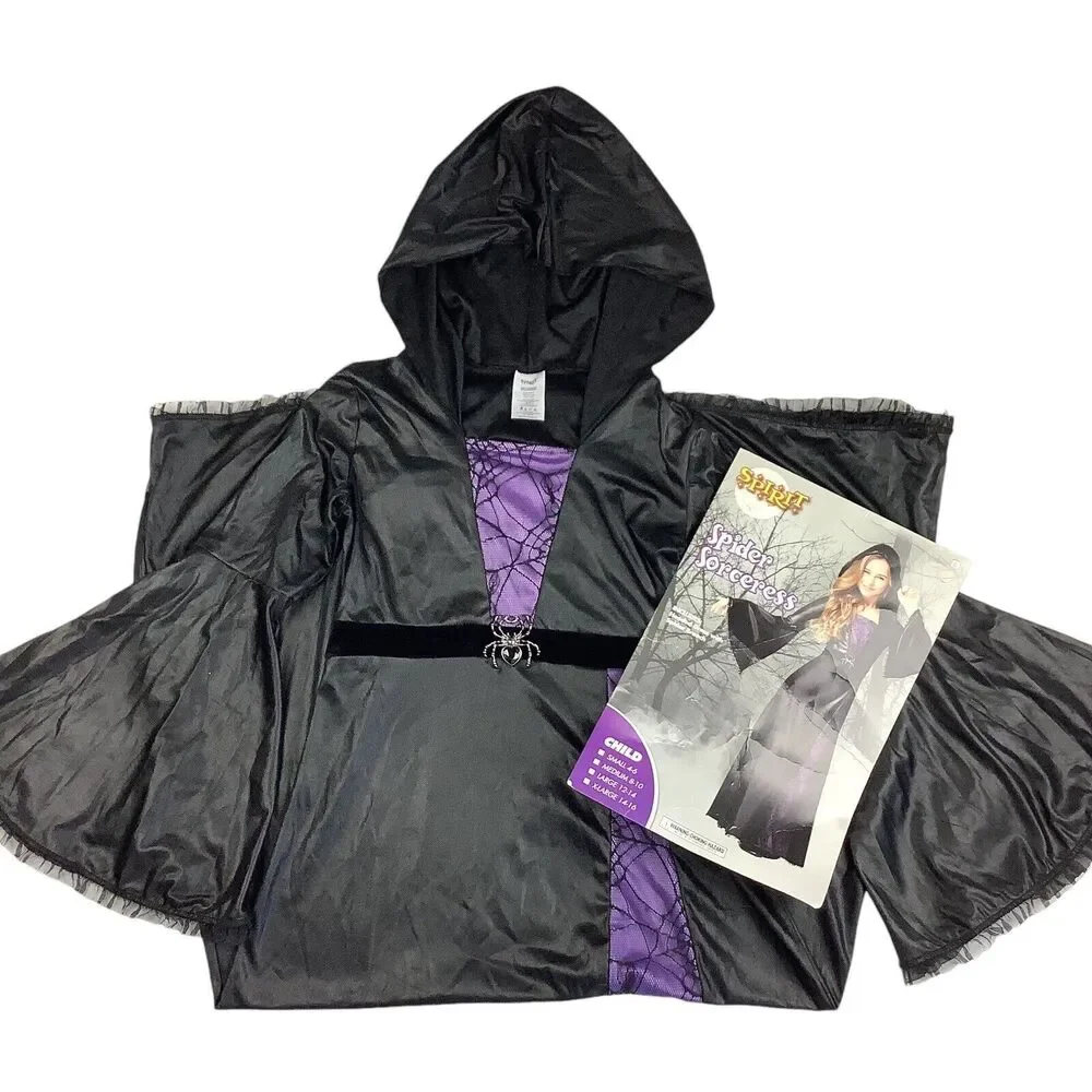 Spirit Halloween Sorceress Witch Hooded Dress Costume Girls XL 14 - 16 Spider